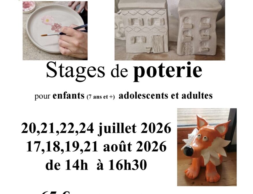 Stages de Poterie au mois de juillet